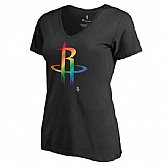 Women's Houston Rockets Fanatics Branded Black Team Pride Slim Fit V Neck T-Shirt FengYun,baseball caps,new era cap wholesale,wholesale hats
